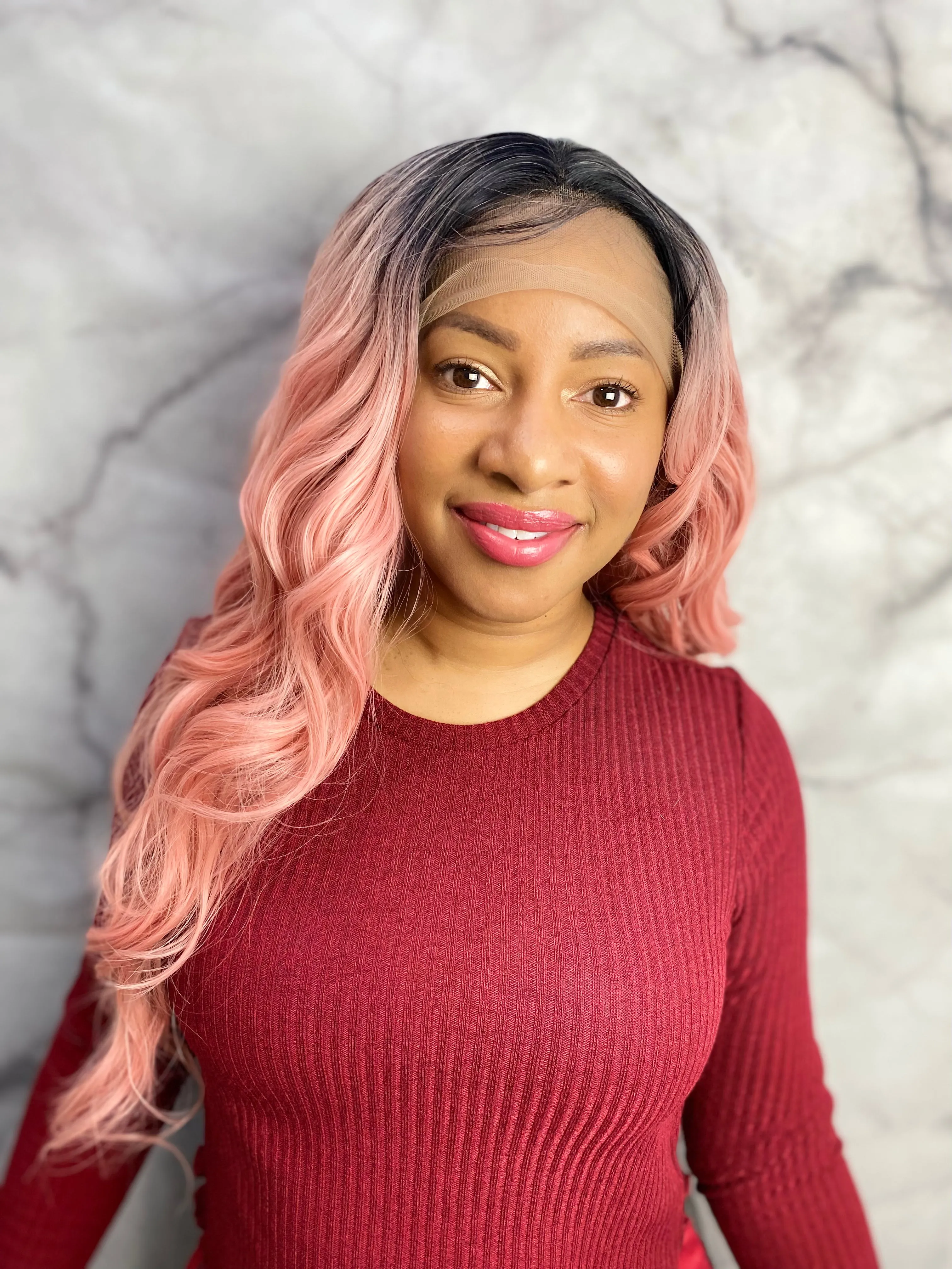 Dark Rooted Pink Lace Front Wig