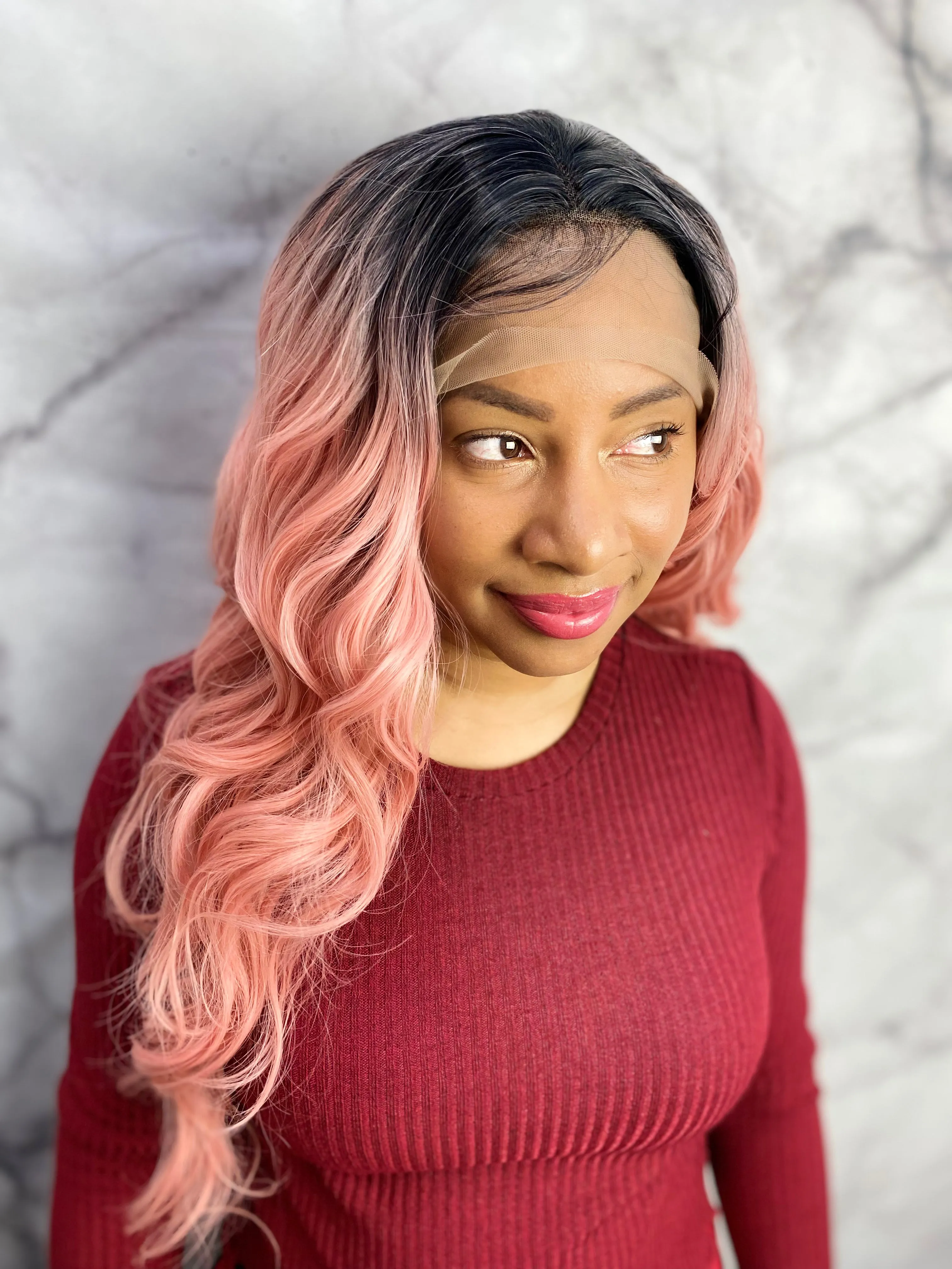 Dark Rooted Pink Lace Front Wig