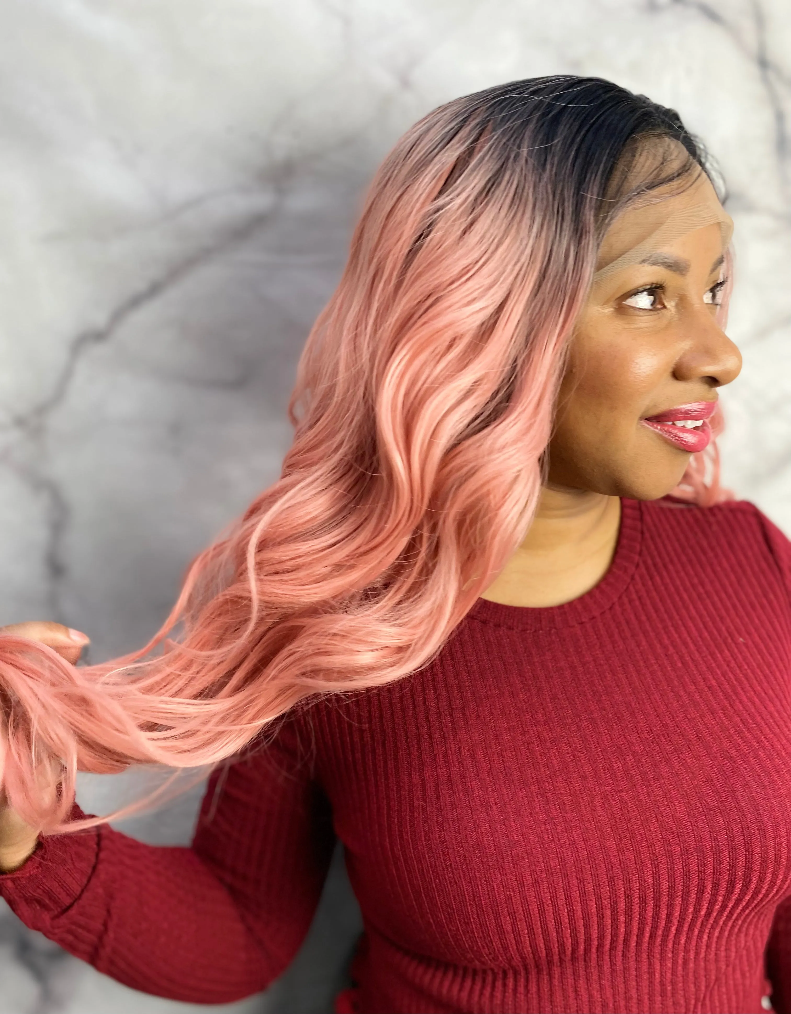 Dark Rooted Pink Lace Front Wig