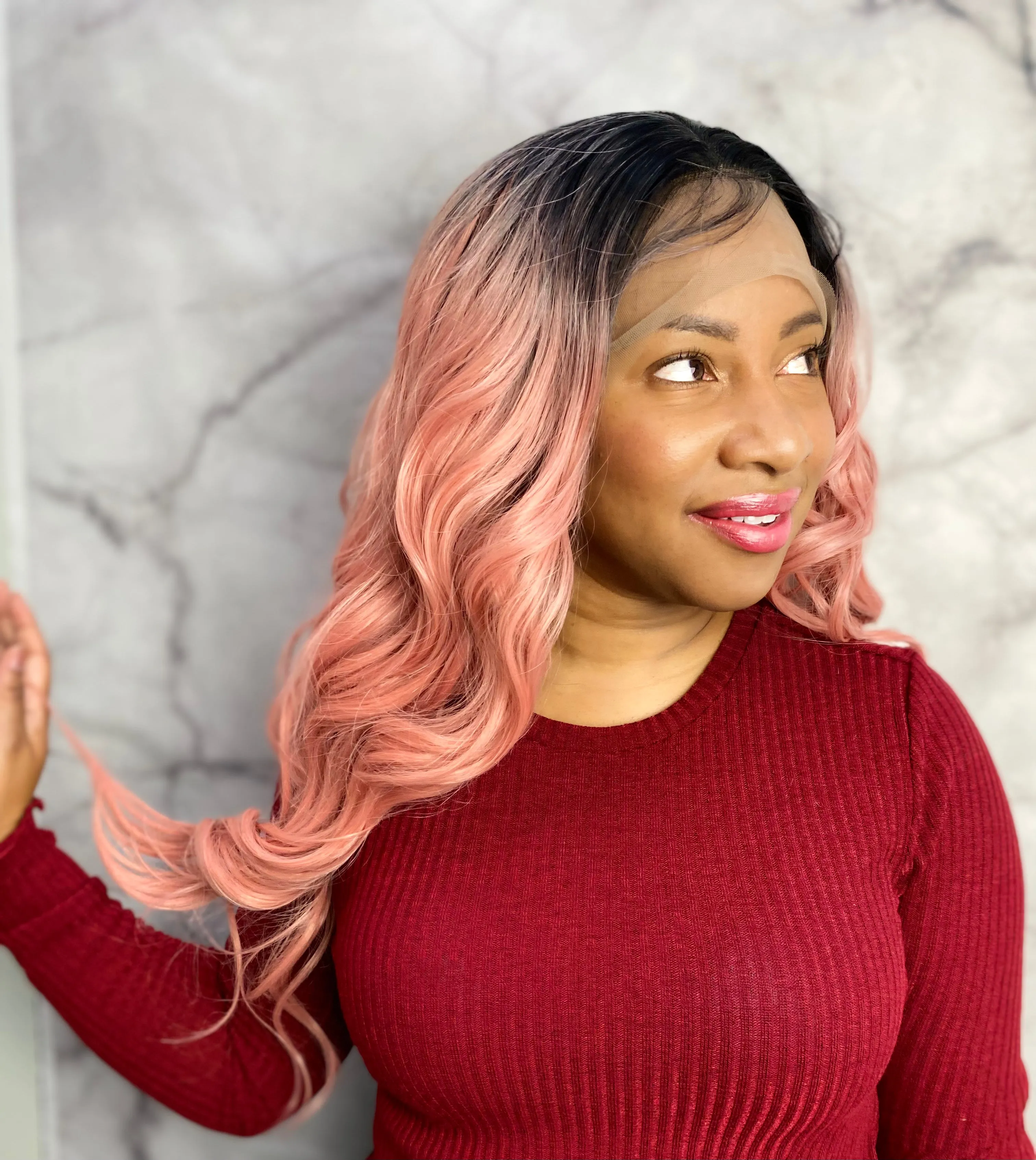 Dark Rooted Pink Lace Front Wig