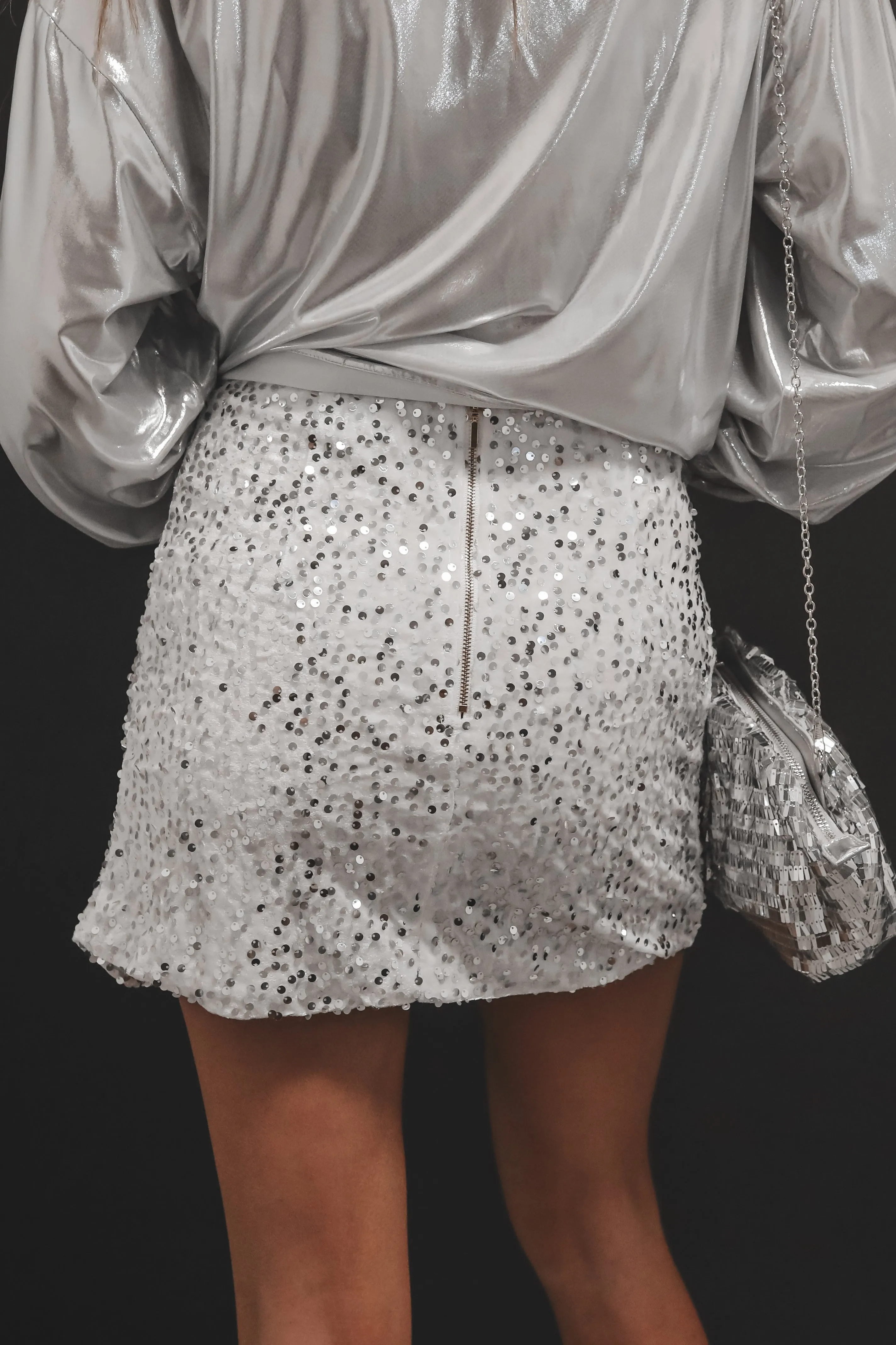 DEAL A Moment For The Sequin High Slit White Mini Skirt