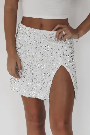 DEAL A Moment For The Sequin High Slit White Mini Skirt
