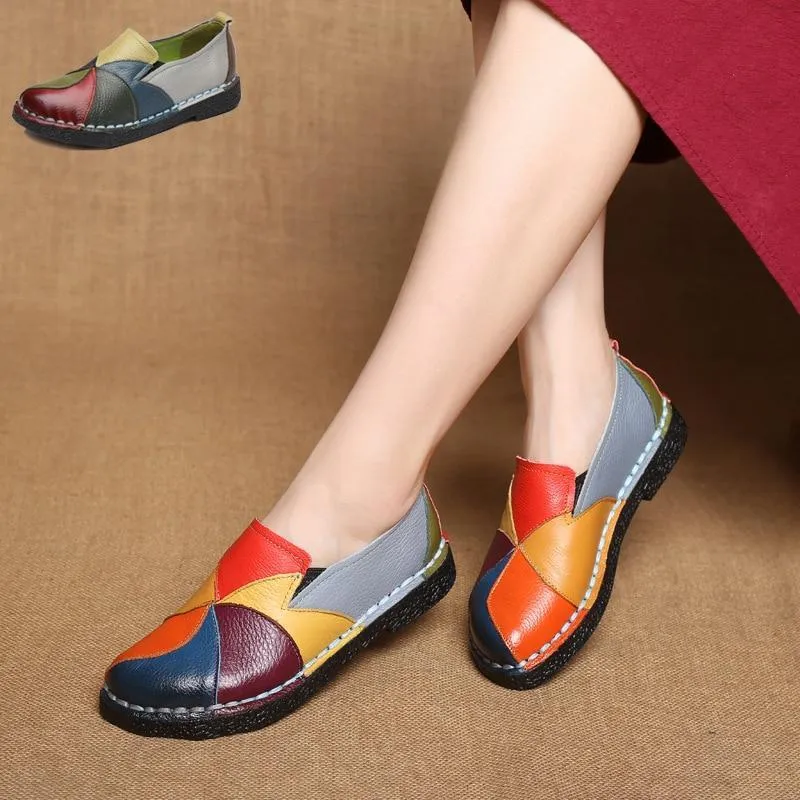 Designer Women Genuine Leather moccasins ladies ballet flats Mixed Colors Slip On Loafers