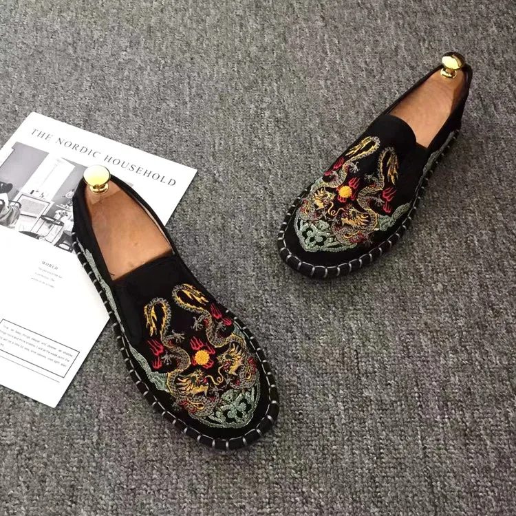 Dragons Embroidery Traditional Chinese Causal Shoes Loafers