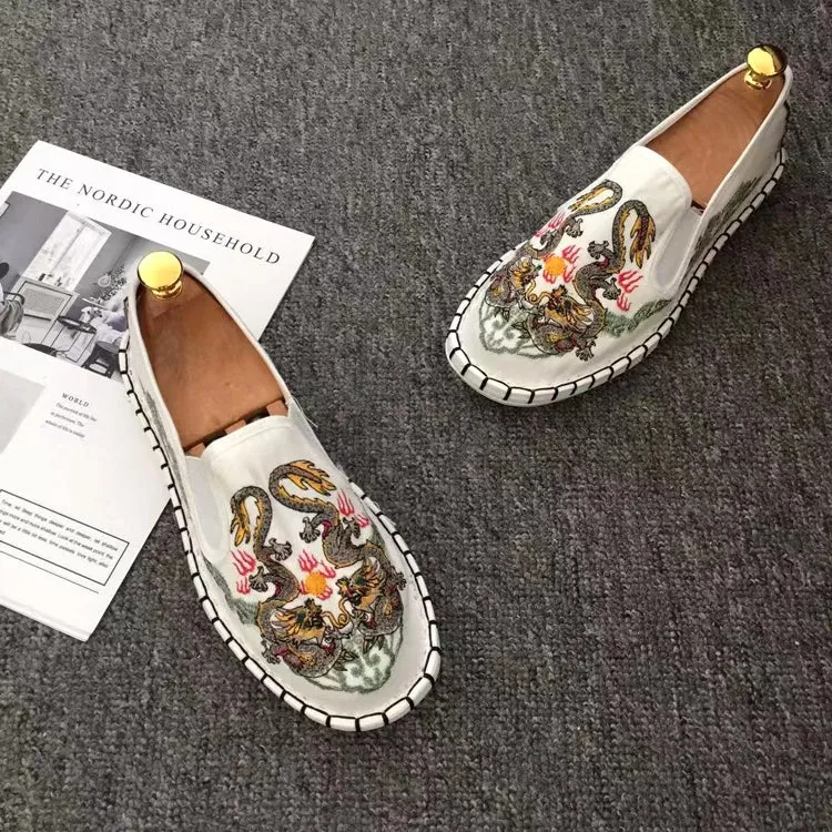 Dragons Embroidery Traditional Chinese Causal Shoes Loafers