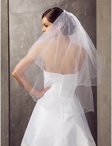 Elegant Tulle Two-tier Elbow Wedding Veil-810009