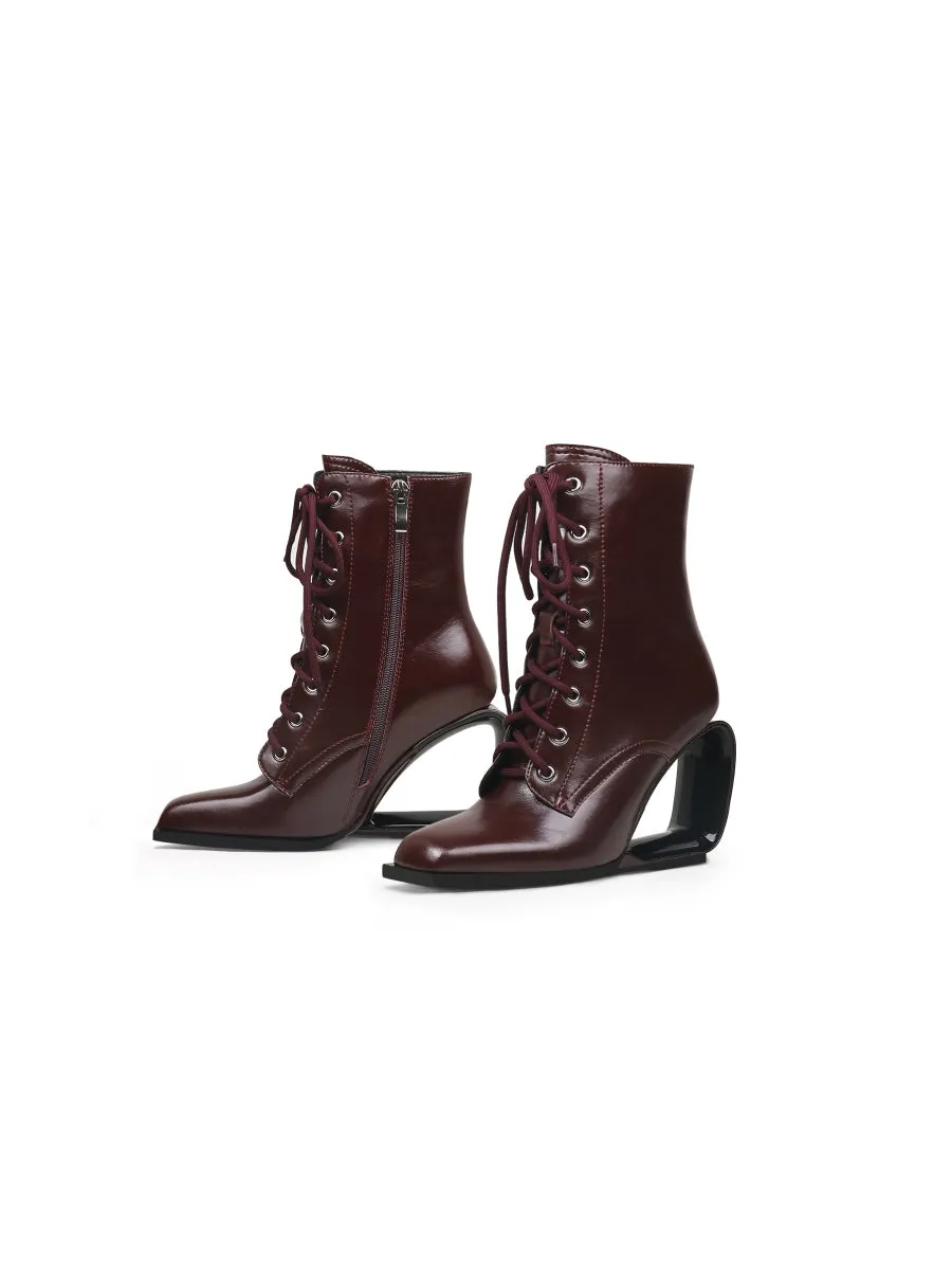 Elevator Wedge-Heel Shoelace Chocolate Leather Boot