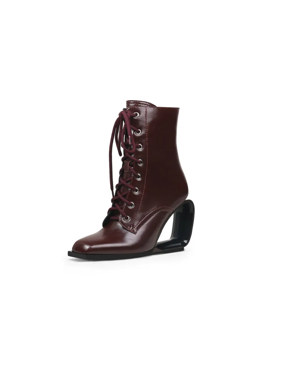 Elevator Wedge-Heel Shoelace Chocolate Leather Boot