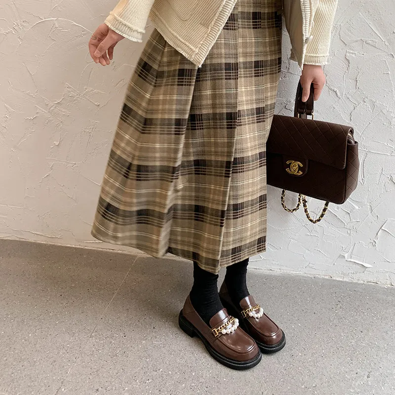 Eliana Genuine Leather Loafers with Chain and Pearl