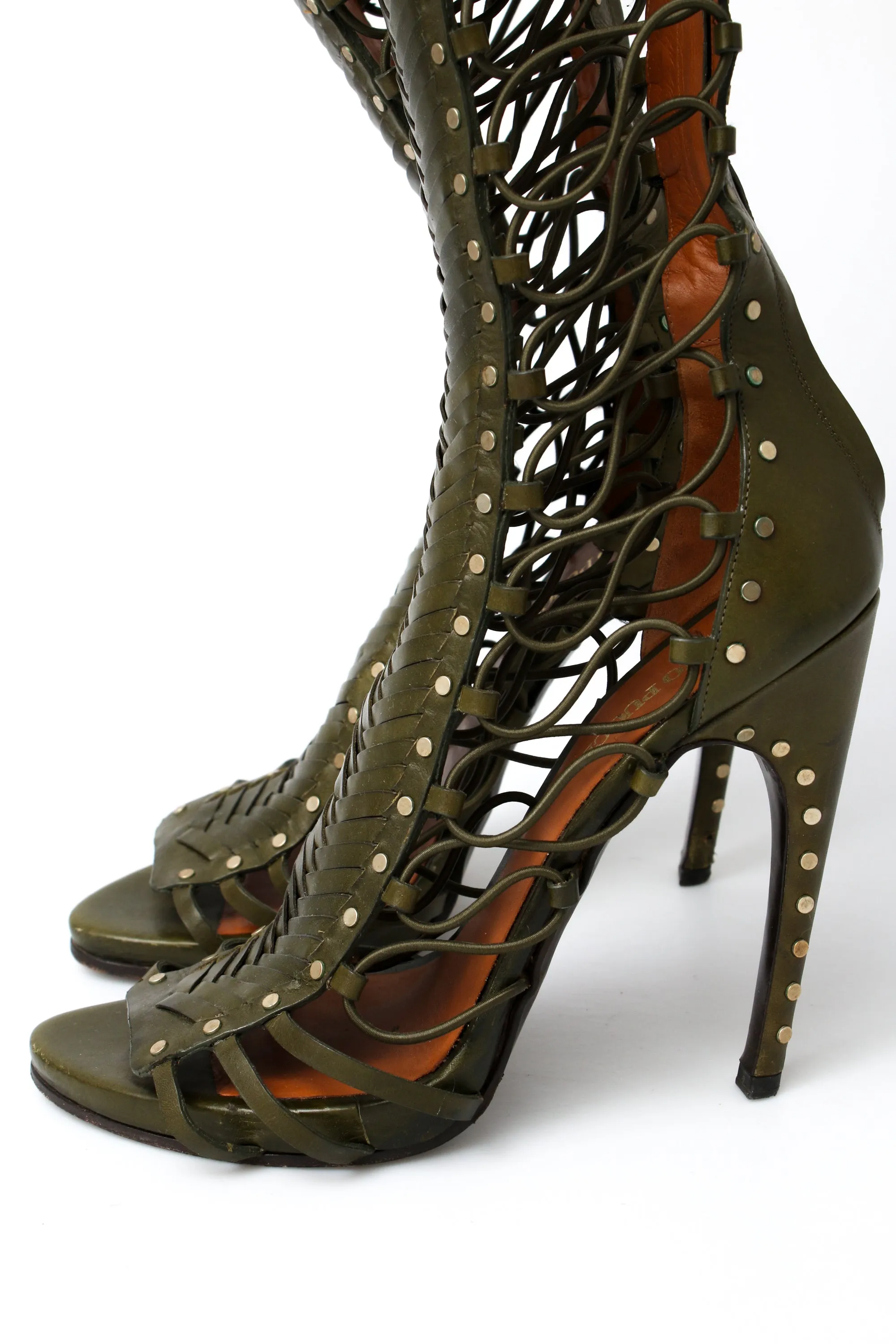 Emilio Pucci Leather Lace Up Knee High Heels