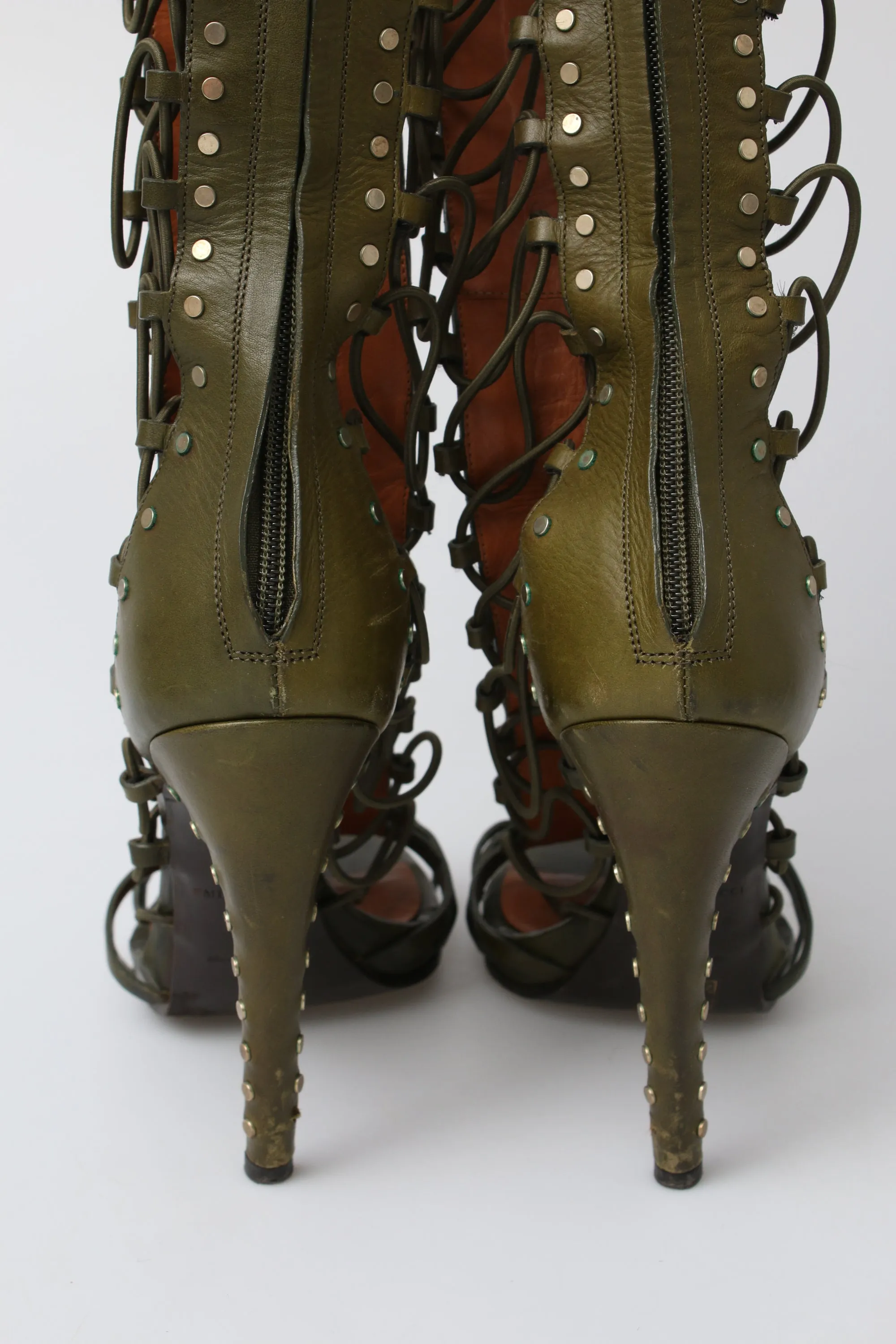 Emilio Pucci Leather Lace Up Knee High Heels