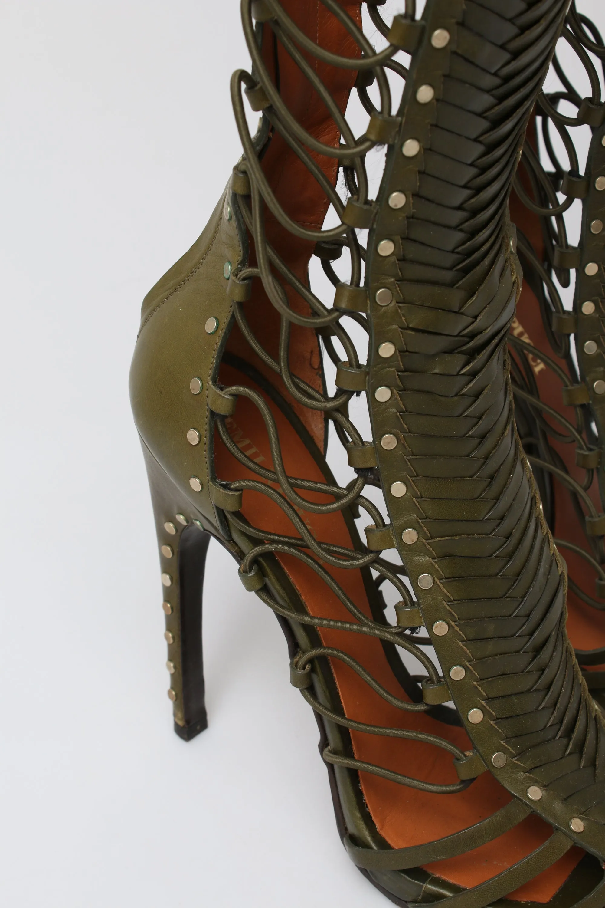 Emilio Pucci Leather Lace Up Knee High Heels