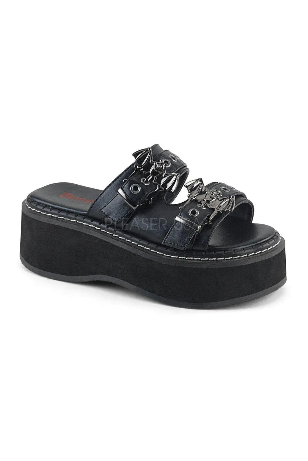 EMILY-100 Demonia Sandal | Black Faux Leather