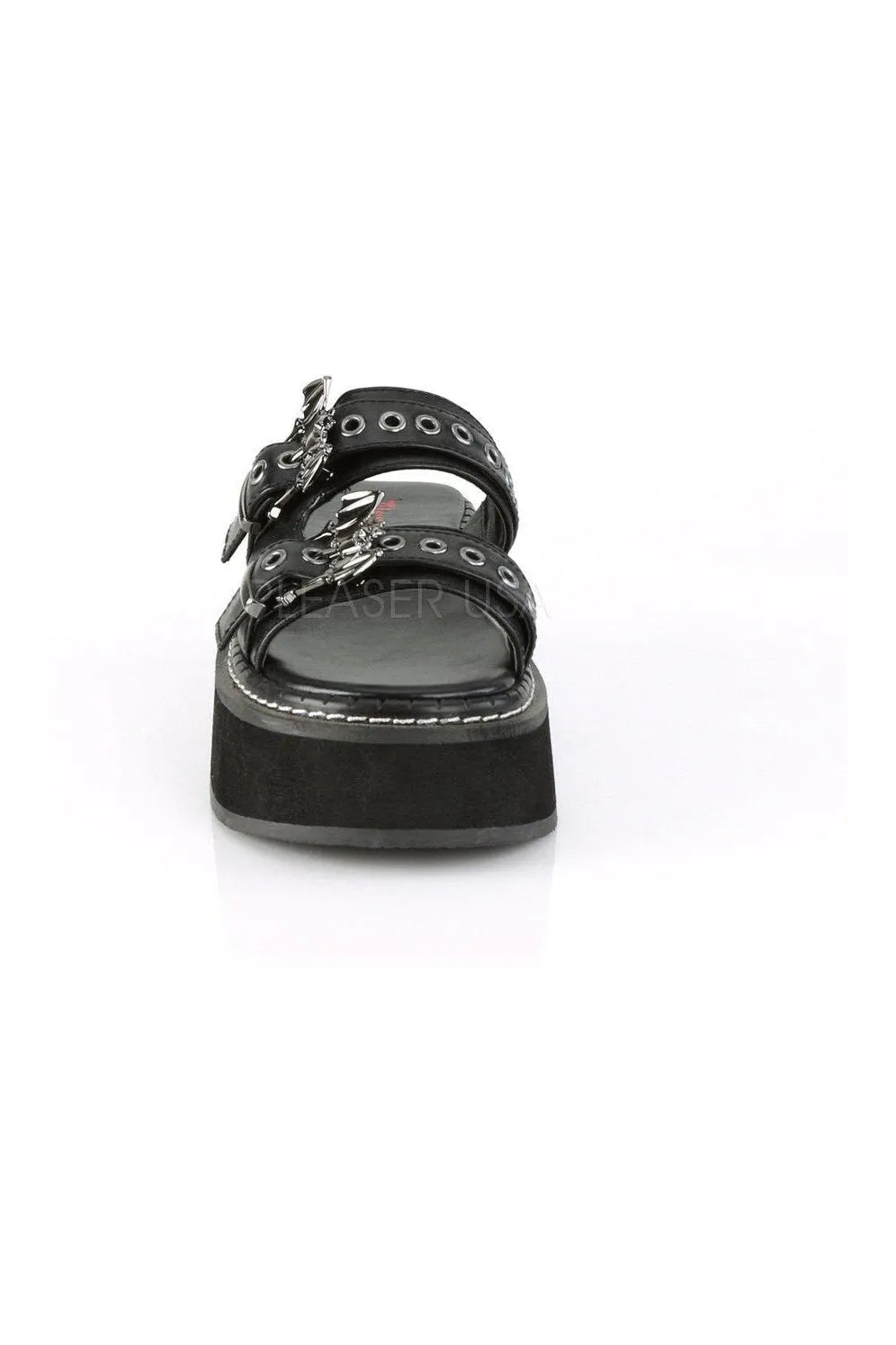 EMILY-100 Demonia Sandal | Black Faux Leather