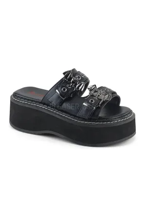 EMILY-100 Demonia Sandal | Black Faux Leather