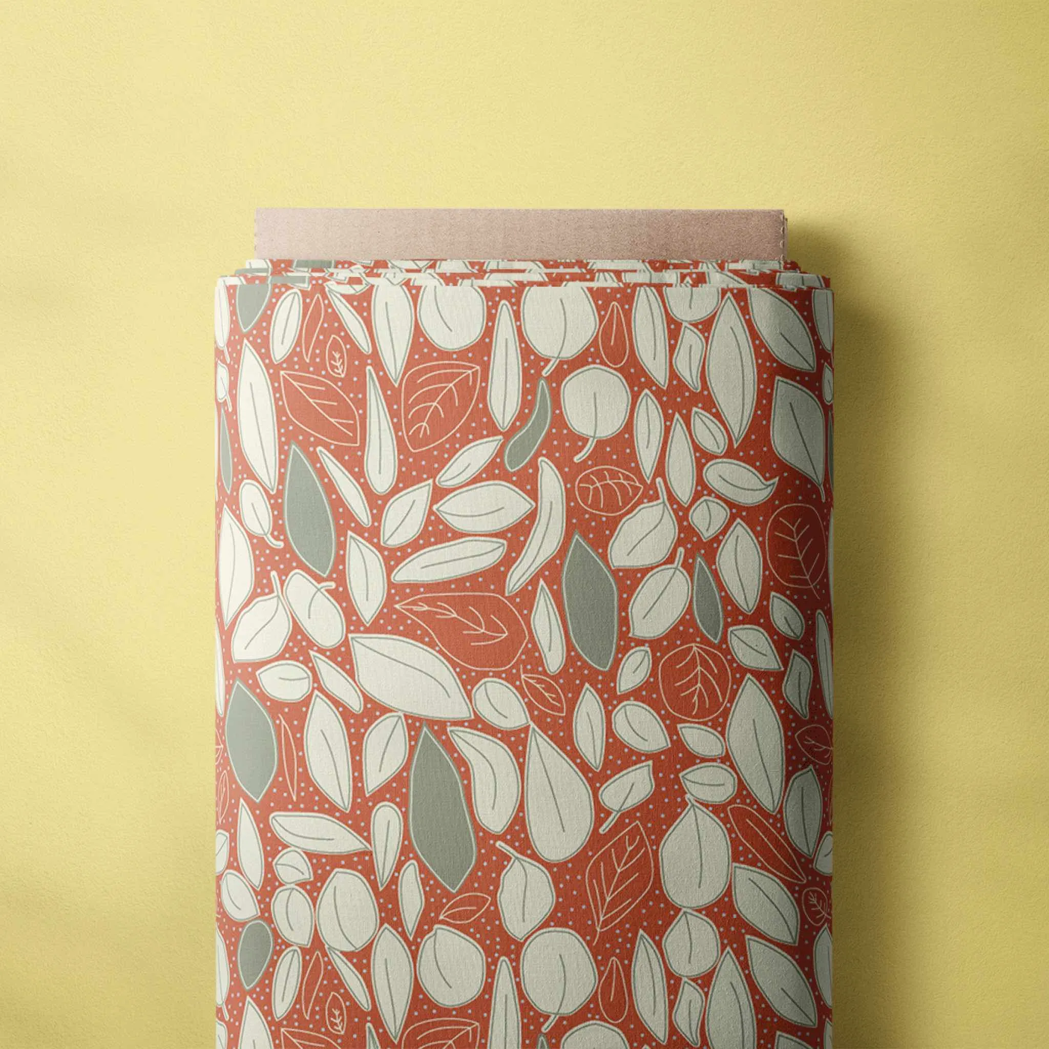 Fabric Cotton Poplin - Fallen Leaves Botanical Orange
