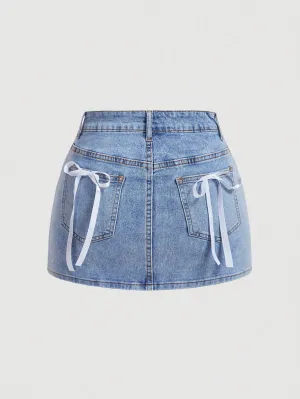 Falda mini de mezclilla con lazo para el verano