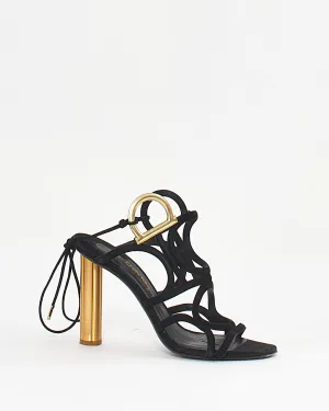 Ferragamo Black/Gold suede Lace Up Heels - 8C