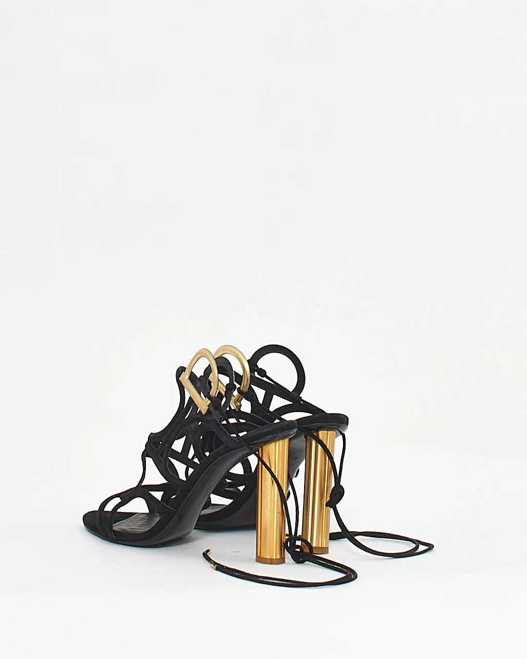 Ferragamo Black/Gold suede Lace Up Heels - 8C