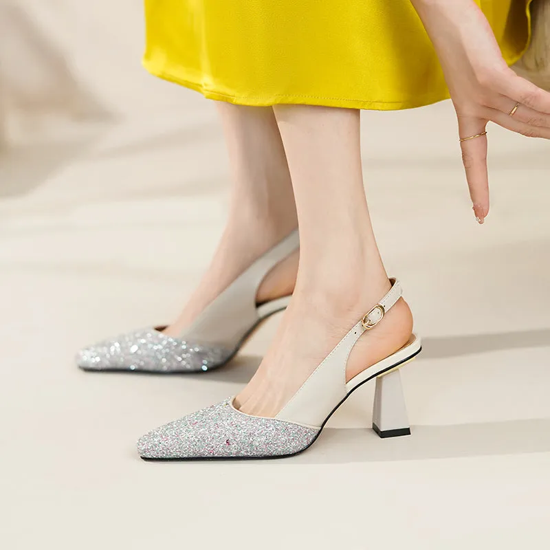 Fia Sparkly White Slingback Heels