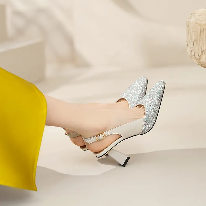 Fia Sparkly White Slingback Heels