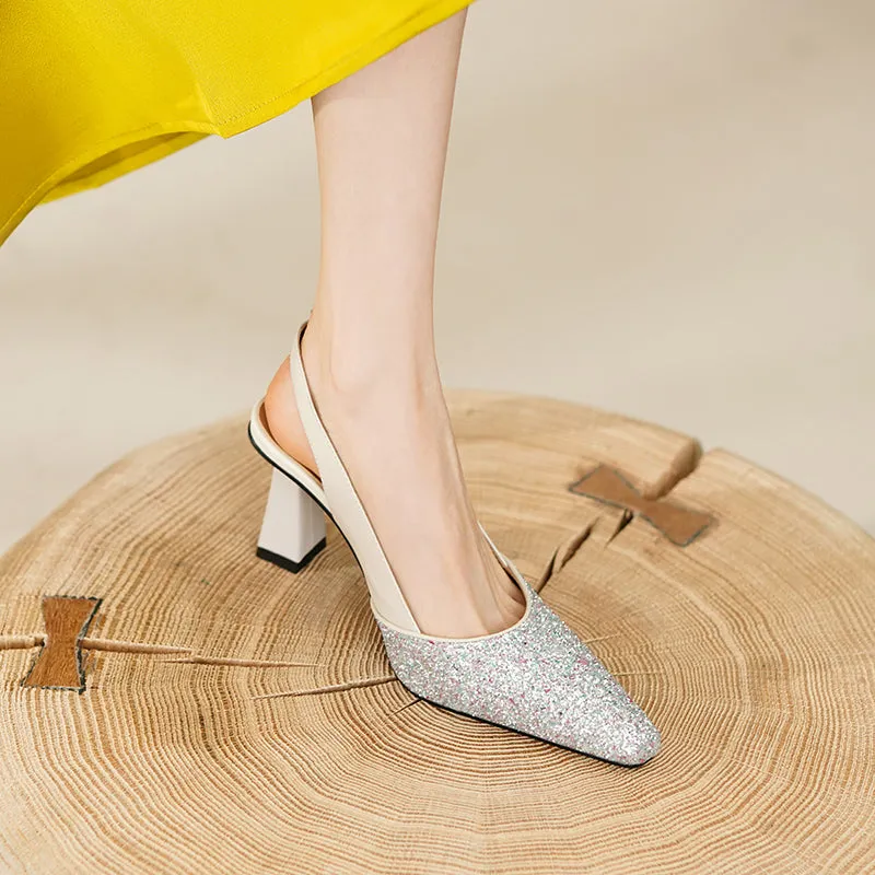 Fia Sparkly White Slingback Heels