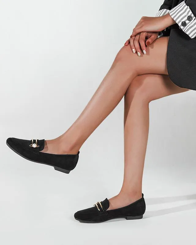 Flat Loafers With Metal Decor - Black