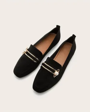 Flat Loafers With Metal Decor - Black