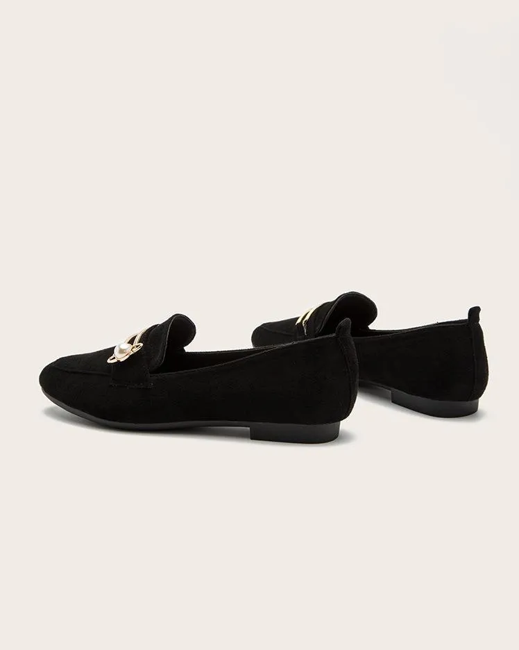 Flat Loafers With Metal Decor - Black