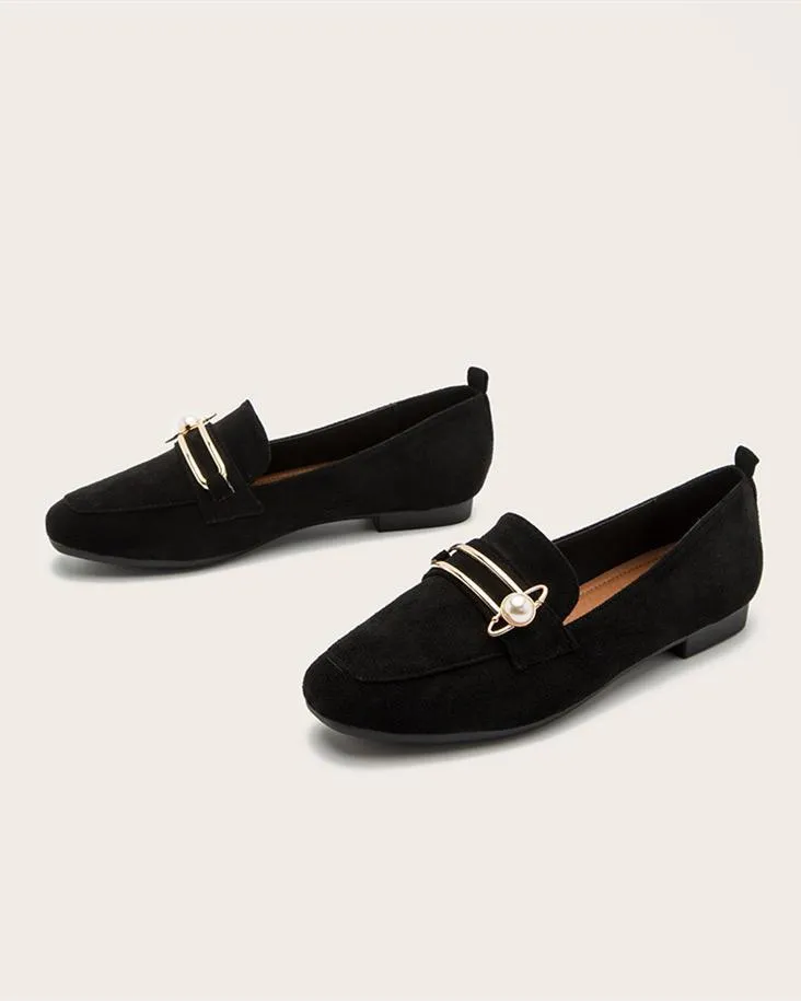 Flat Loafers With Metal Decor - Black