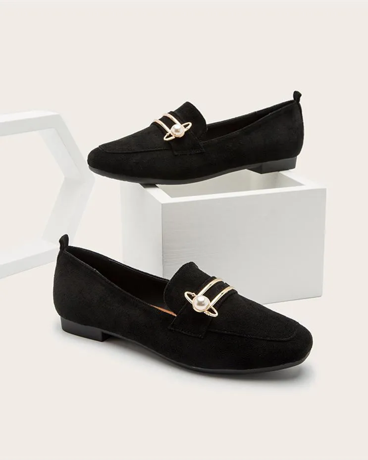 Flat Loafers With Metal Decor - Black