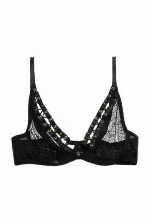 Florence High Apex Lattice Curve Bra - Black -