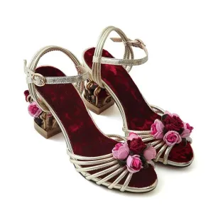 flower golden women sandals birdcage strange heels ankle strap buckle ladies sandal mixed color woman shoes