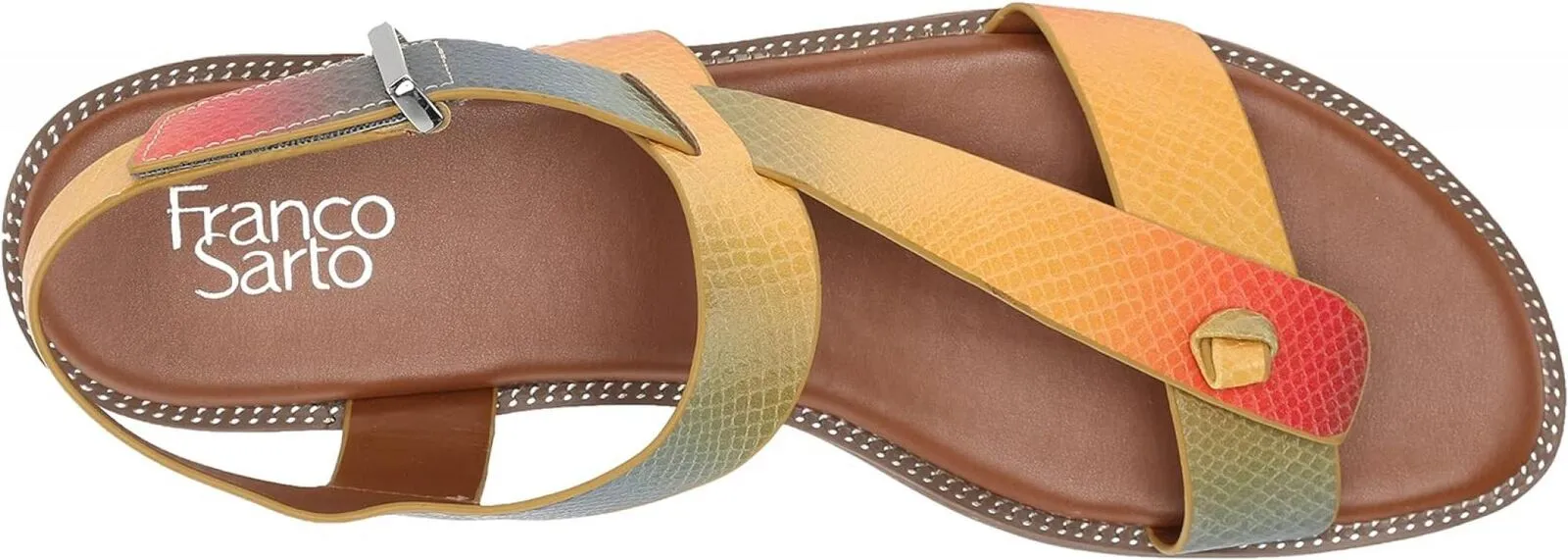 Franco Sarto Womens Glenni Ankle Strap Flat Sandals Rainbow Multi Pink 8.5M