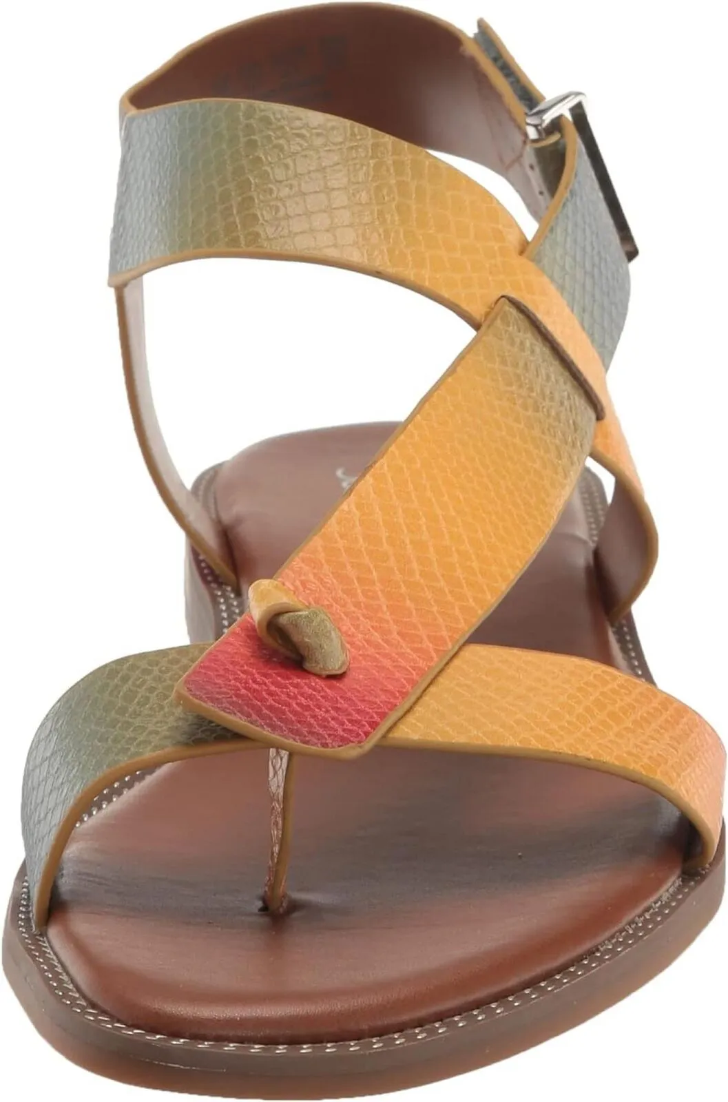 Franco Sarto Womens Glenni Ankle Strap Flat Sandals Rainbow Multi Pink 8.5M