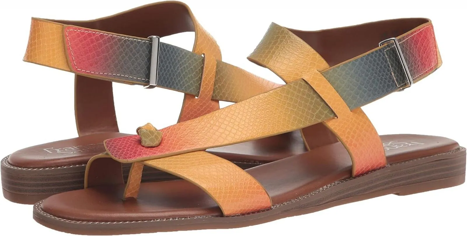 Franco Sarto Womens Glenni Ankle Strap Flat Sandals Rainbow Multi Pink 8.5M
