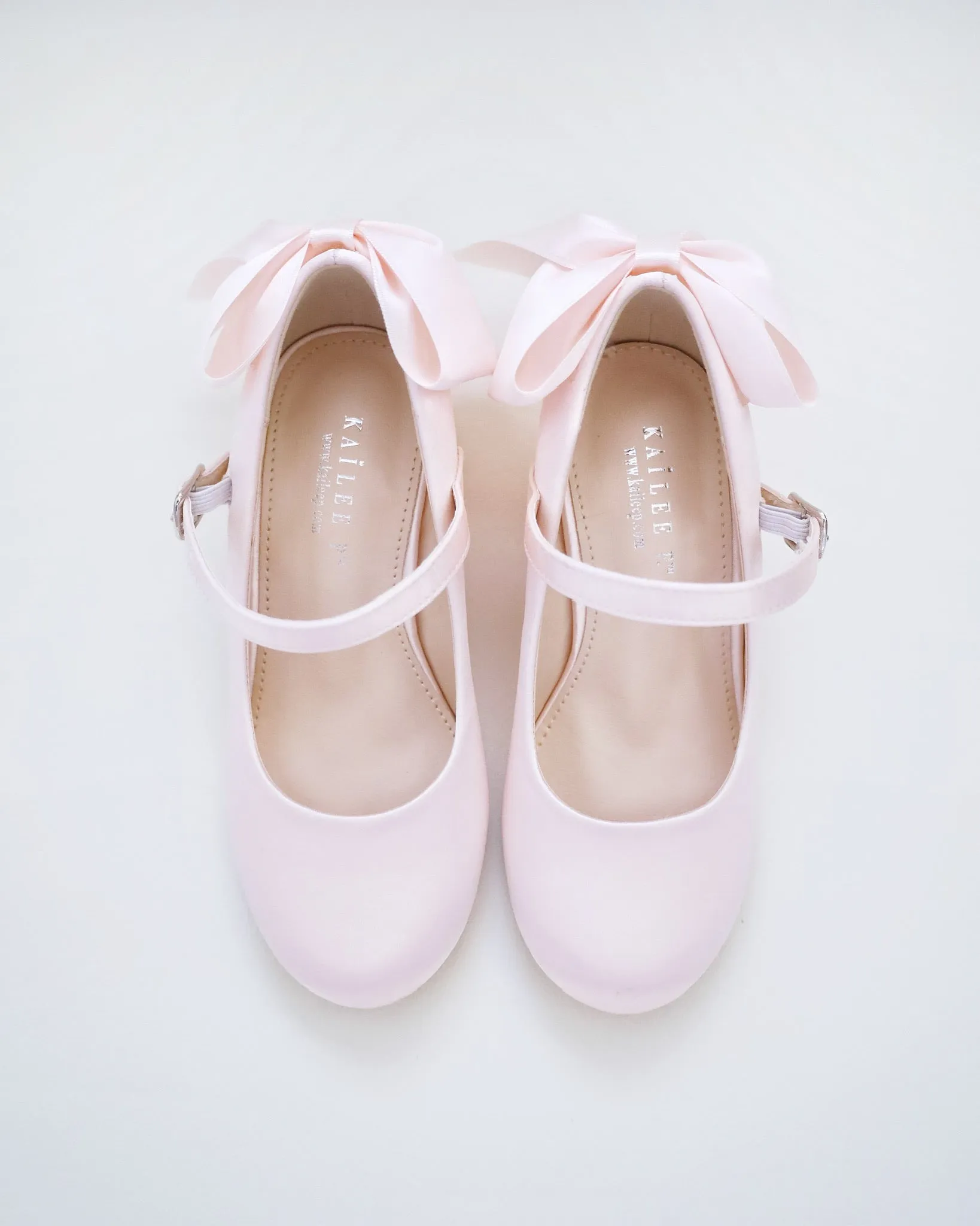 Girls Satin Mary Jane Block Heel with Back Satin Bow