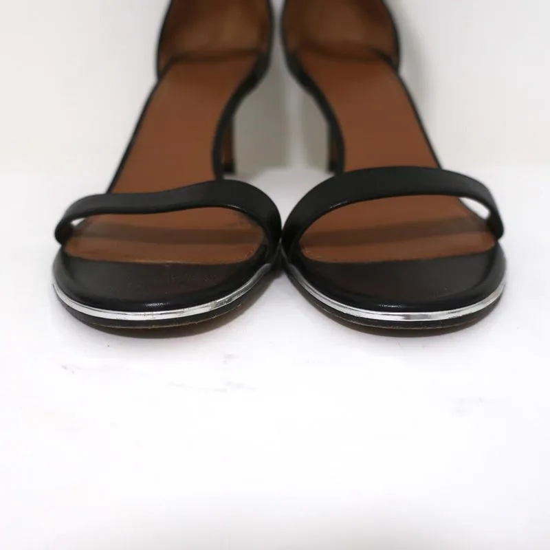 Givenchy Nadia Sandals Black Leather Size 37.5 Ankle Strap Mid-Heel