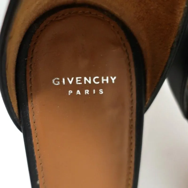 Givenchy Nadia Sandals Black Leather Size 37.5 Ankle Strap Mid-Heel