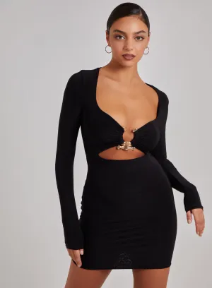 Gold Trim Slinky Cut Out Dress