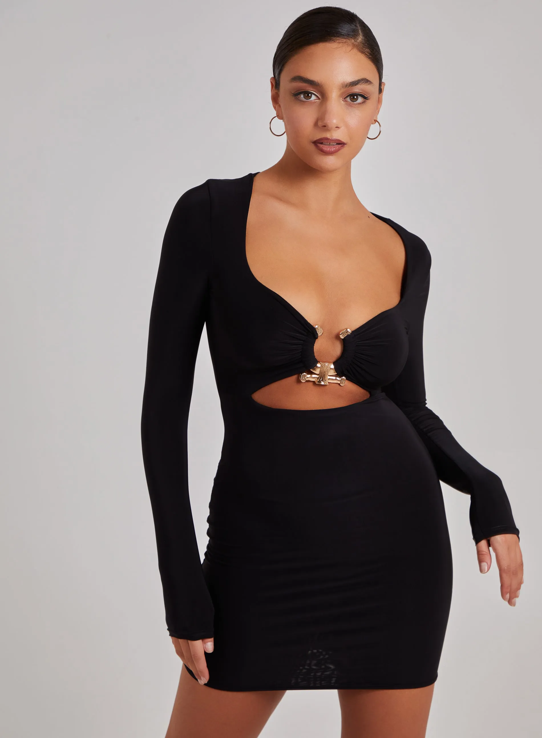 Gold Trim Slinky Cut Out Dress