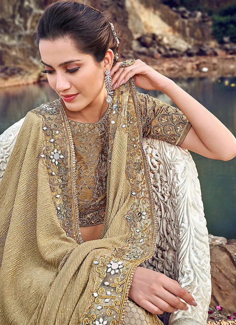 Golden Two Tone Zari Embroidered Party Wear Saree