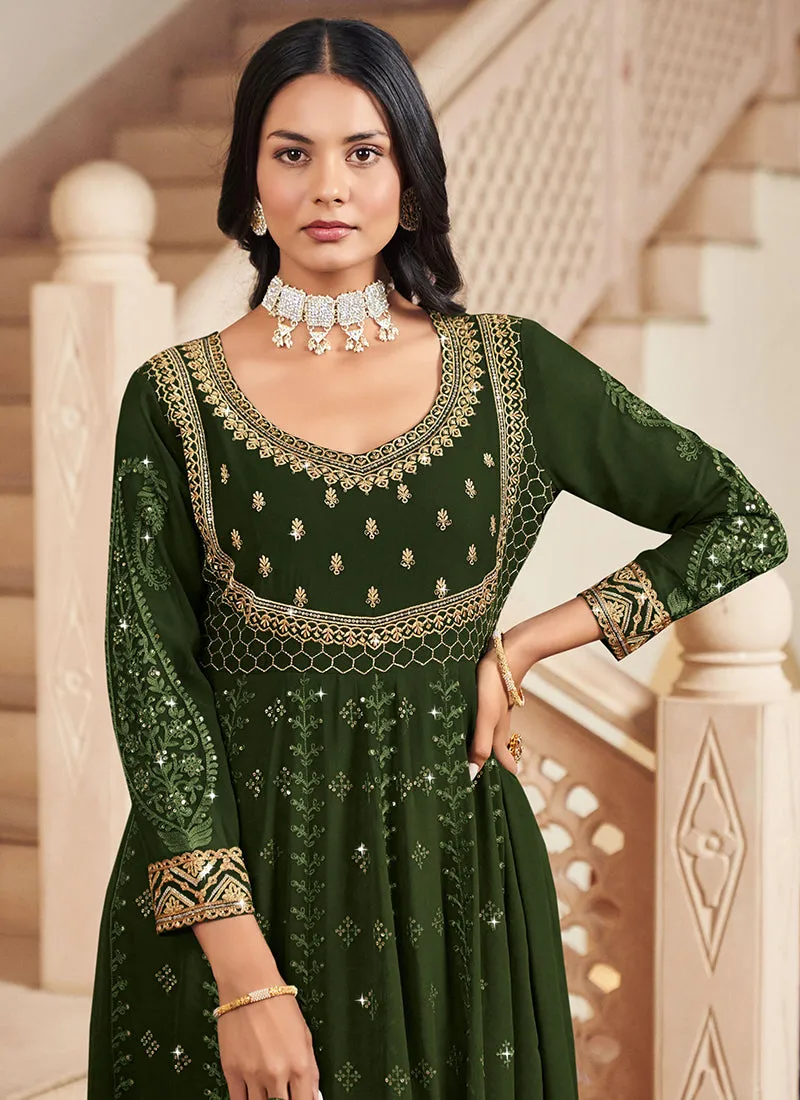 Green Sequence Embroidery Georgette Anarkali Suit