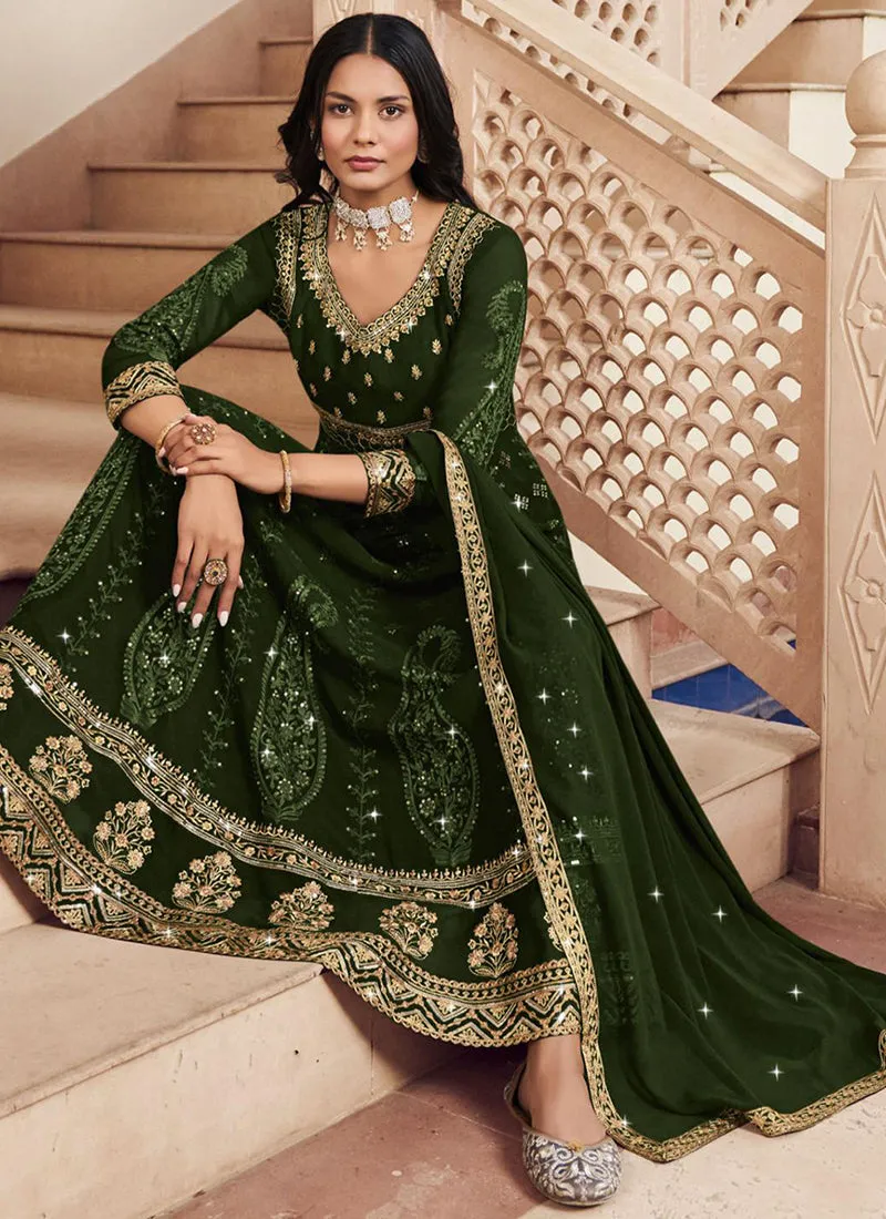Green Sequence Embroidery Georgette Anarkali Suit