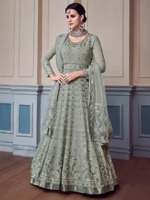 Grey Glam Chikankari Embroidered Anarkali Suit