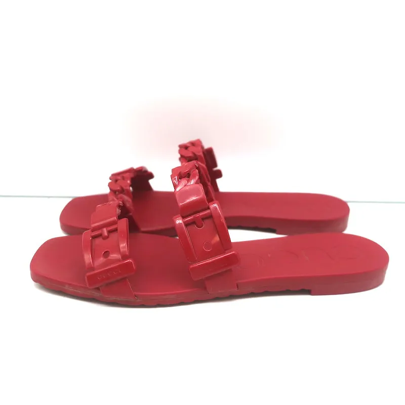 Gucci Teena Rubber Chain Link Slides Red Size 37 Flat Jelly Sandals