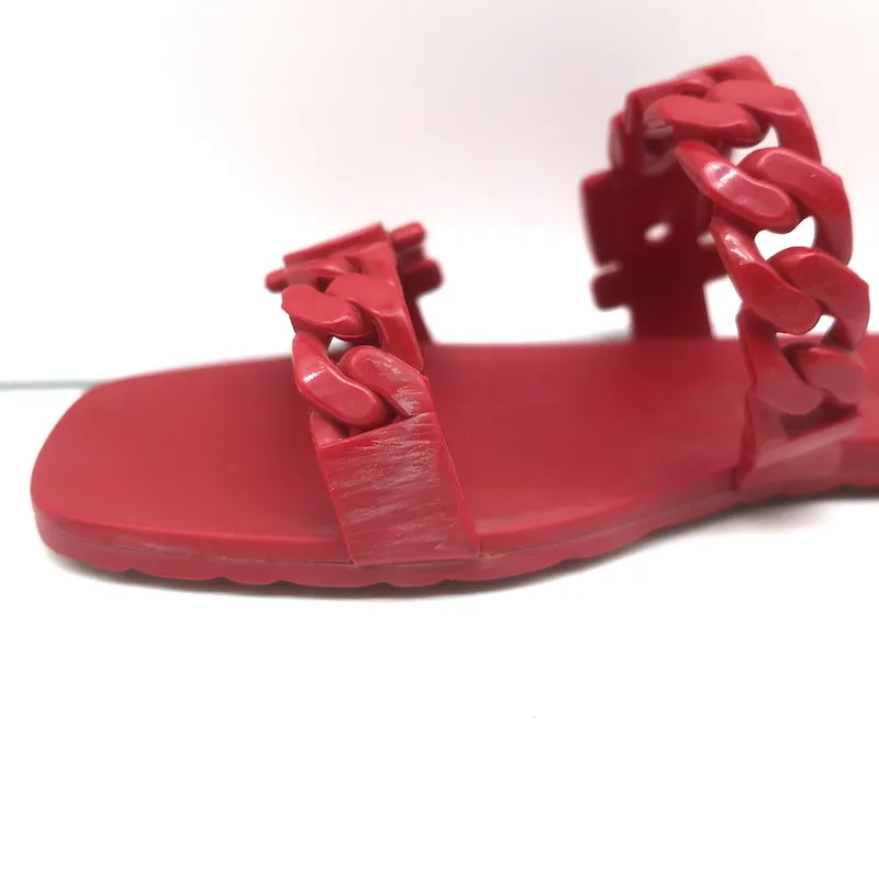 Gucci Teena Rubber Chain Link Slides Red Size 37 Flat Jelly Sandals