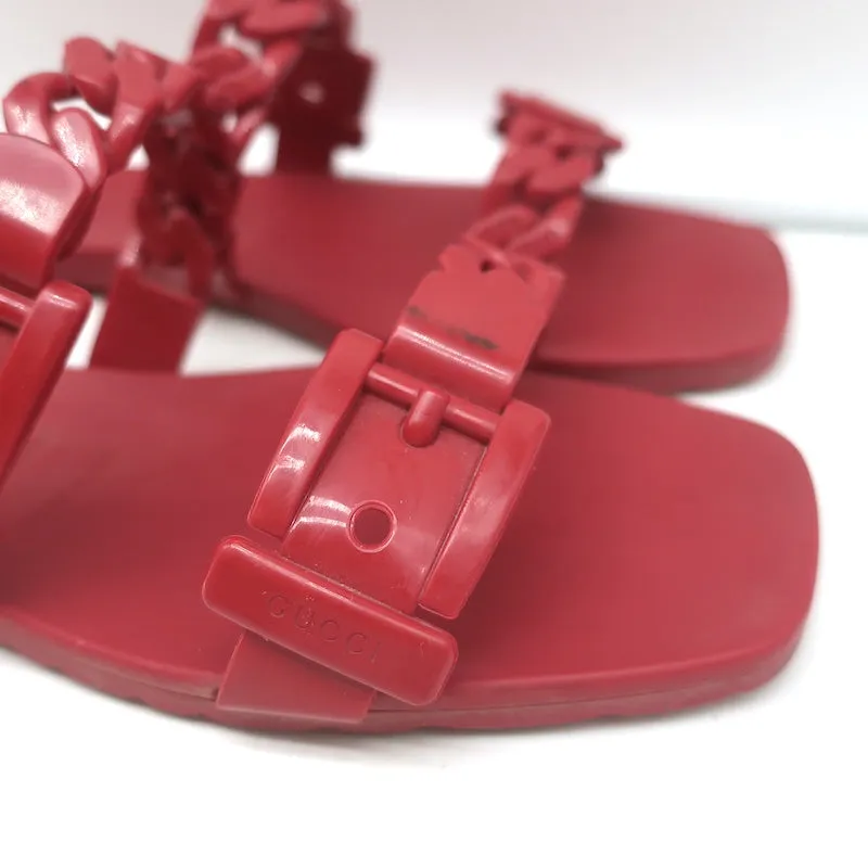 Gucci Teena Rubber Chain Link Slides Red Size 37 Flat Jelly Sandals