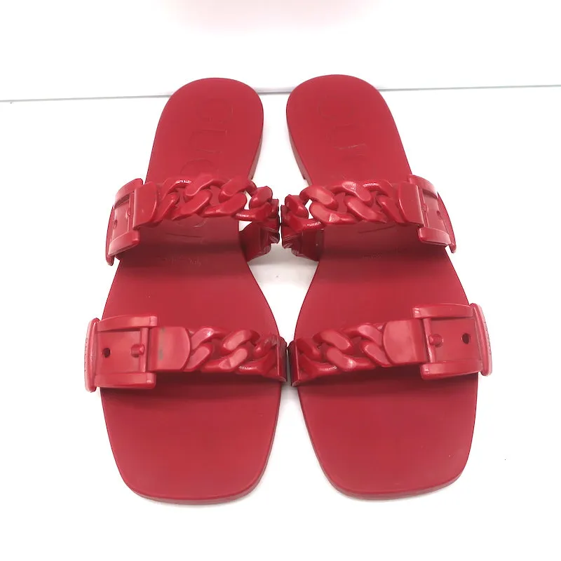 Gucci Teena Rubber Chain Link Slides Red Size 37 Flat Jelly Sandals