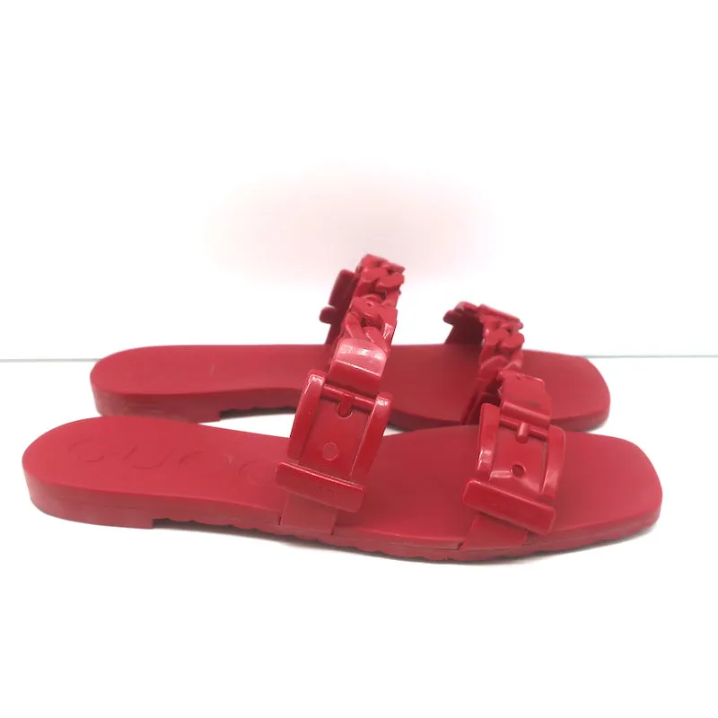 Gucci Teena Rubber Chain Link Slides Red Size 37 Flat Jelly Sandals